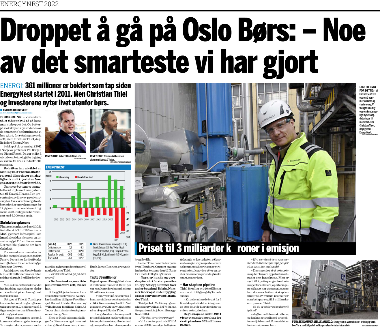 Finanzavisen coverage ENERGYNEST